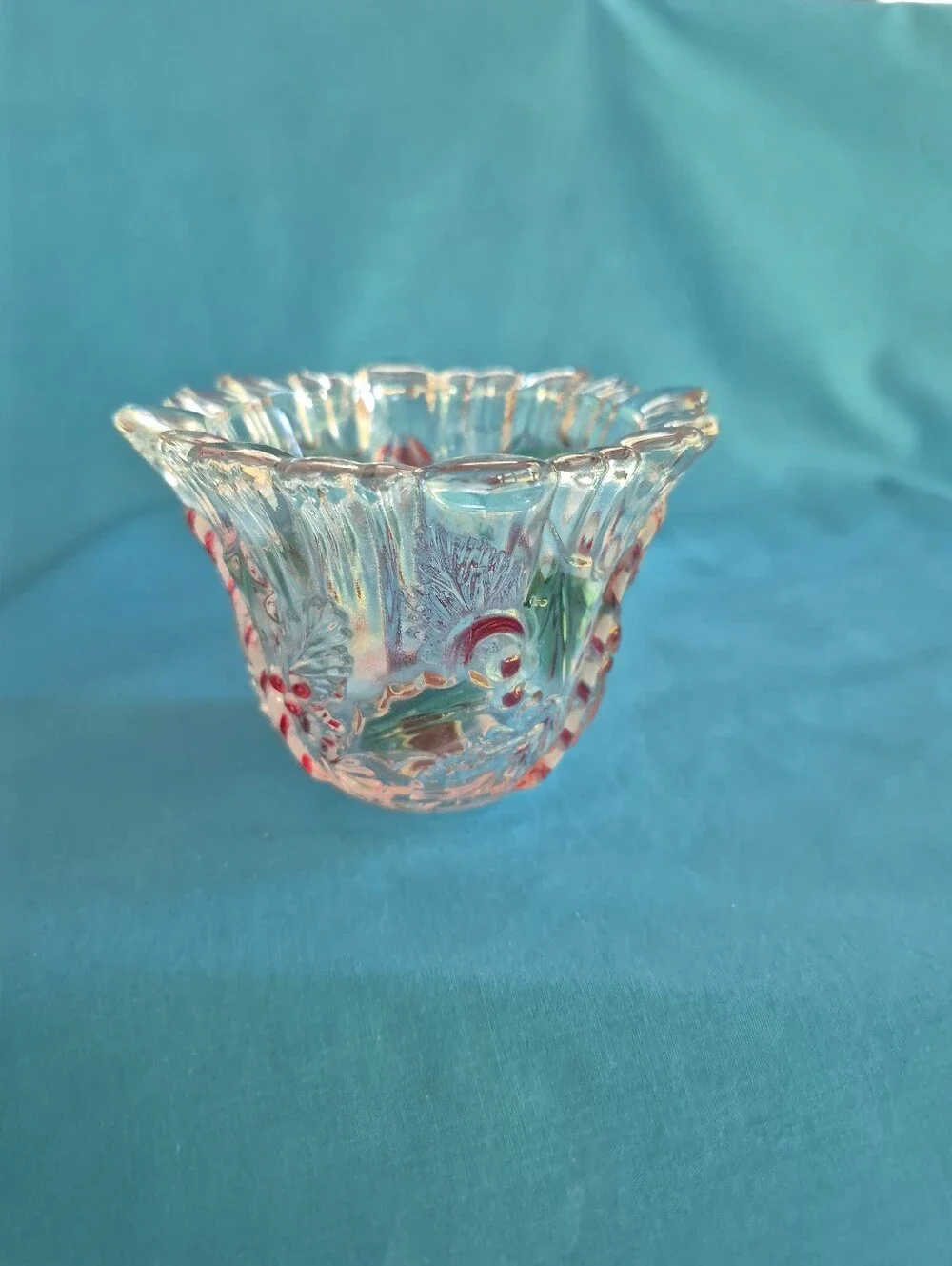 Mikasa Festive Wreath Chrisrmas Glass Votive Candle Holder